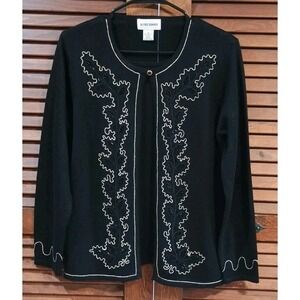 New Alfred Dunner Black Long Sleeve Embellished Bead Layered Sweater Top Medium